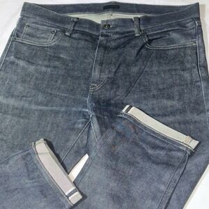 Uniqlo Kaihara Selvedge Denim Jeans Dark Wash Men's 36x32 Slim Straight Mid Rise